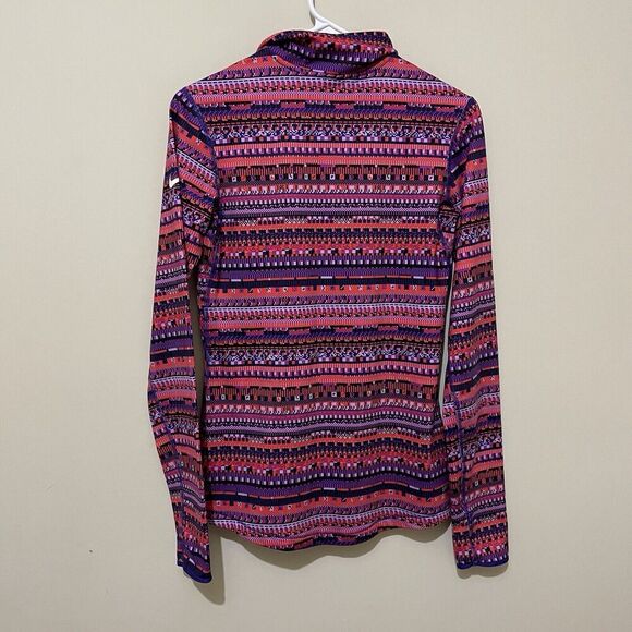 Nike Pro Sweatshirt Women's M Coral Pink Purple Black Geometric Pullover 1/2 Zip - Picture 2 of 7